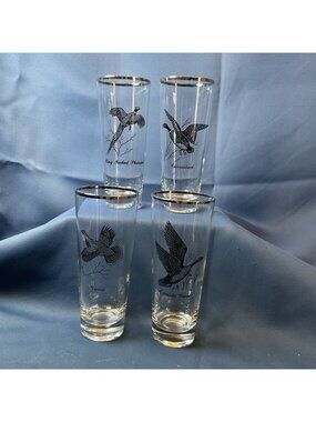 Vintage Game Bird Highball Glasses Set of 4 Pheasant Grouse Canvasback Goose